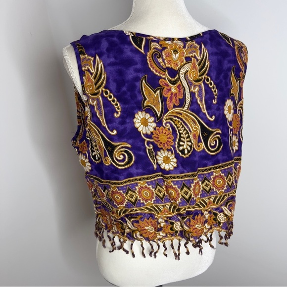 Vintage 90s MAGIC Whimsigoth Boho Floral Fringe Button Down Scoop Neck Tank - Picture 6 of 11